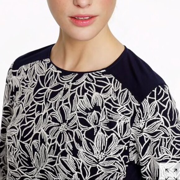 J. Crew Embroidered Wildflower Top Navy Blue Sz XS - Picture 4 of 13